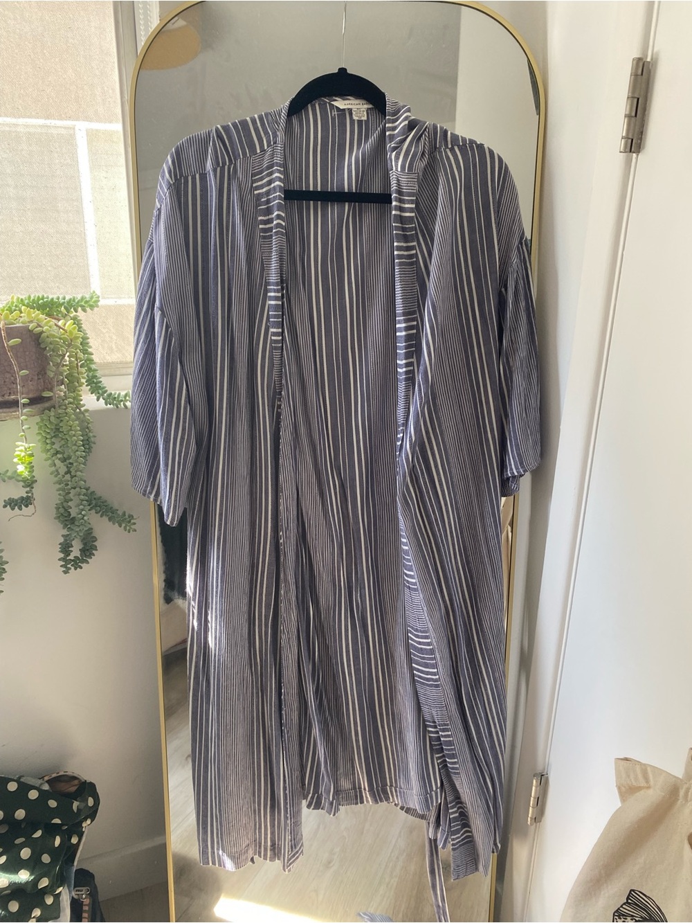American Eagle Outfitters Blue and White Striped Lightweight Shirt Jacket